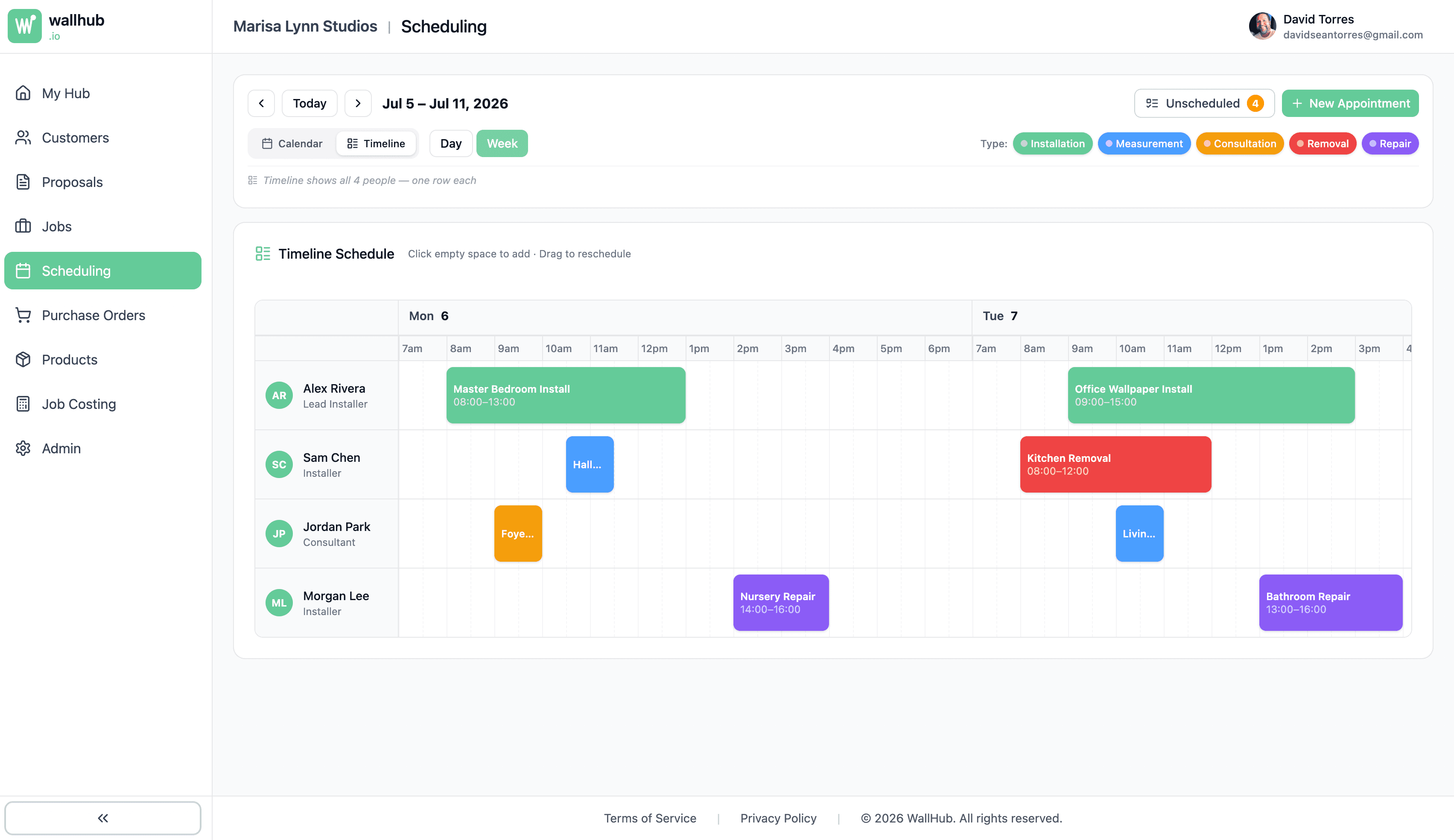 Drag-and-drop crew scheduling